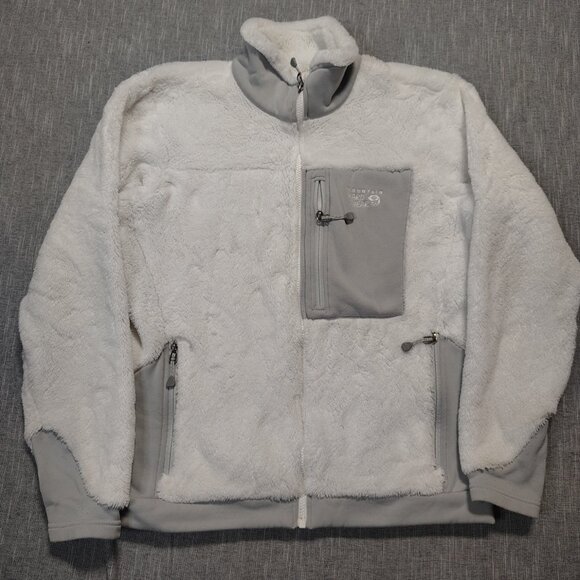 Mountain Hardwear Fleece Jacket Womens White Gray Polartec High Loft Size Large - Picture 1 of 16